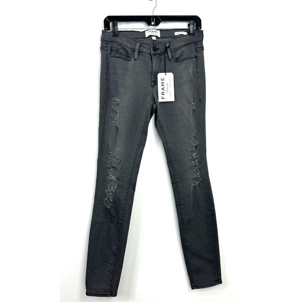 Frame Denim Le Skinny de Jeanne Women 28 Jean Gray Shred Distressed USA Stretch